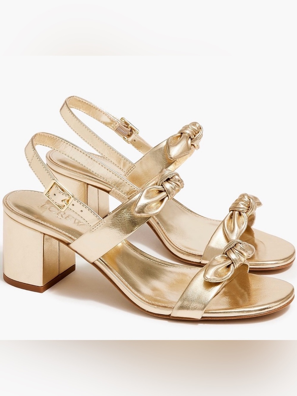 J. Crew Gold Knot-Strap Block Heel Sandals